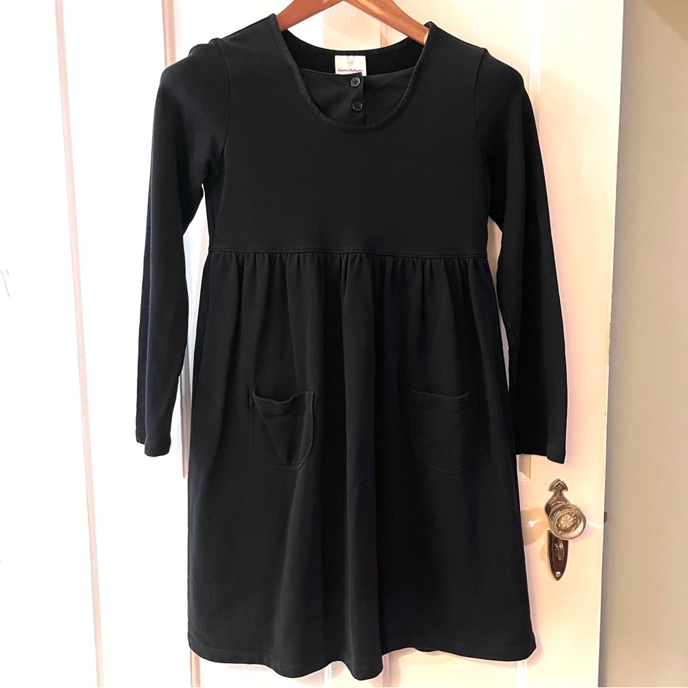 Girls Hanna Andersson size 150 faux layered solid black jumper style dress